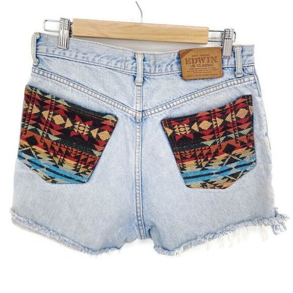 Edwin Jean Cutoff Shorts with Aztec Patches Sz 30‎ - Picture 1 of 4